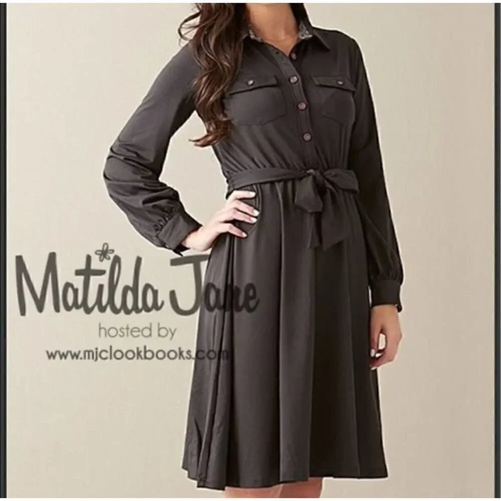 Matilda Jane Black Ink Blot Shirt Dress Long Sleeve Belted Size Small